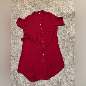 Rose gal sheer long button down cover up with tie